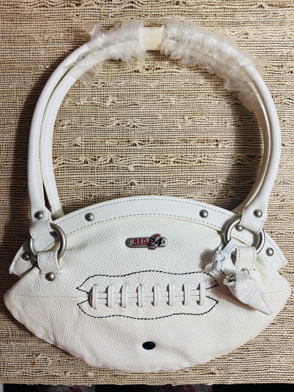 White Leather Football-Style Handbag Shoulder Bag - Customize for Your Team